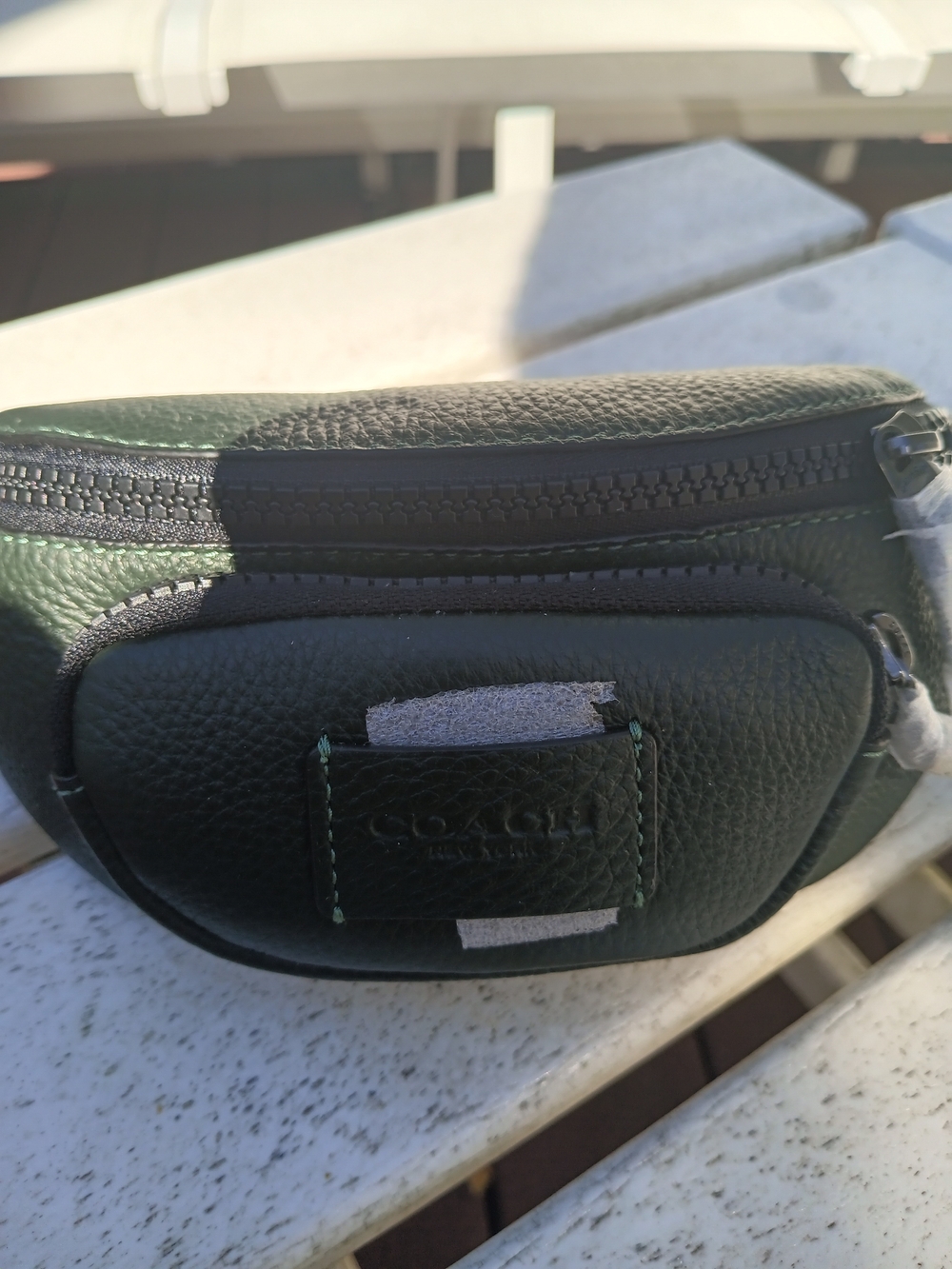 Coach Dark Green Pebbled Leather Belt Bag with Front Pocket